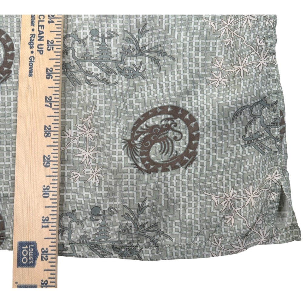Bruno 100% Silk Button Up Shirt XL Gray Dragon Print Camp Hawaiian Y2K - Picture 6 of 9